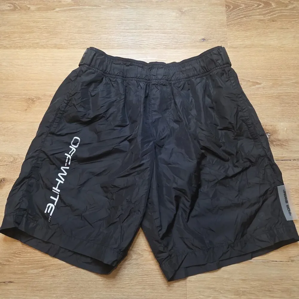 Off-White c/o Virgil Abloh Mens M Black Logo Nylon Swim Shorts Trunks Albania